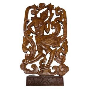 Vintage Detailed Krishna Hindu Dancing & Singing Exotic India Carved Wood Art